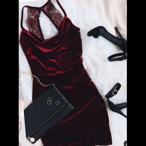 Lulu’s Red velvet Cowl Neck Mini Dress